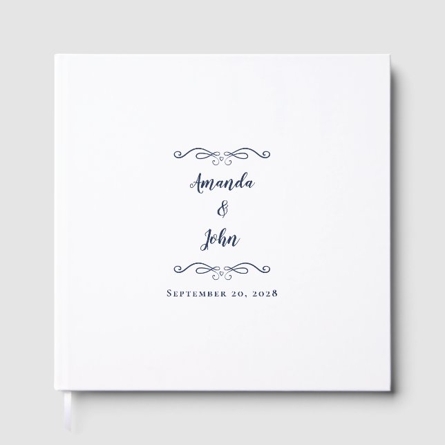 Elegant Wedding Navy Blue Calligraphy Modern Chic Guest Book (Front)