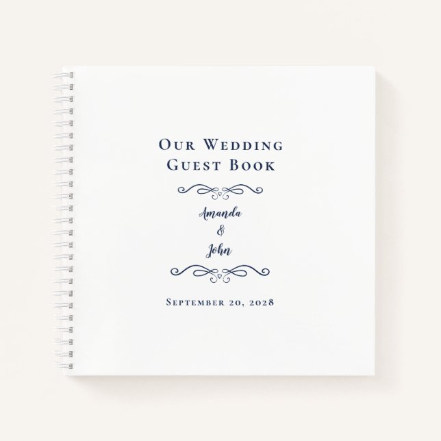 Elegant Wedding Navy Blue Chic Budget Guest Book  (Front)