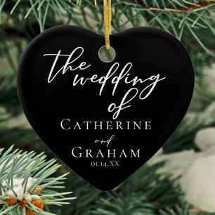 Elegant Wedding Newlywed Photo Custom Black Heart Ceramic Ornament