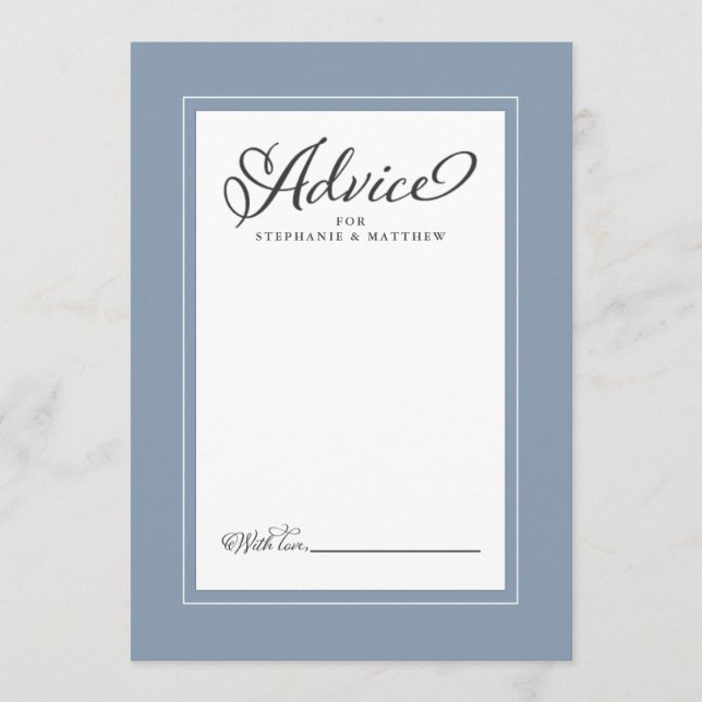 Elegant Wedding Newlywed Wishes Dusty Blue Border Advice Card (Front)