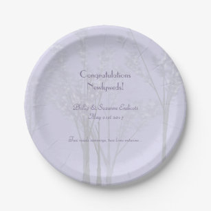 Elegant Wedding Newlyweds Lavender Tree Art Paper Plate