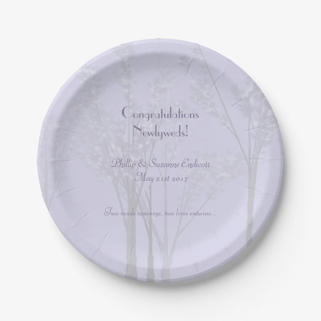 Elegant Wedding Newlyweds Lavender Tree Art Paper Plate (Front)