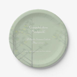 Elegant Wedding Newlyweds Sage Green Tree Art Paper Plate