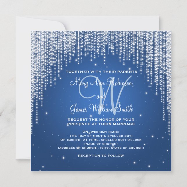 Elegant Wedding Night Dazzle Dark Blue Invitation (Back)