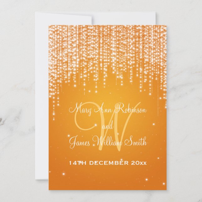 Elegant Wedding Night Dazzle Orange Invitation (Front)