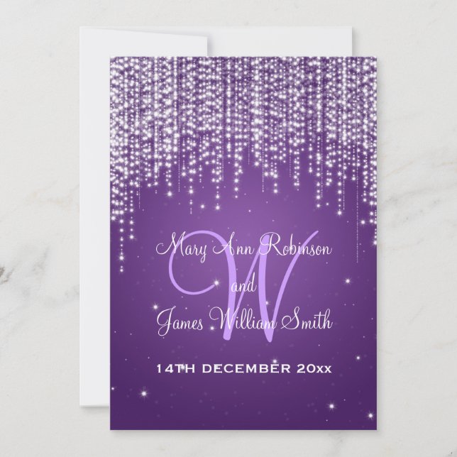 Elegant Wedding Night Dazzle Purple Invitation (Front)
