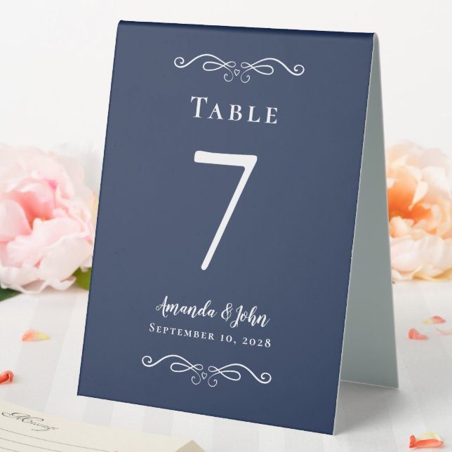 Elegant Wedding Number Calligraphy Navy Blue Chic (In SItu (Wedding))