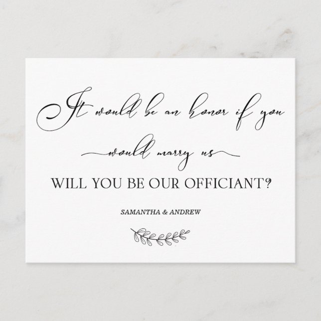 Elegant Wedding Officiant Personalised Card (Front)