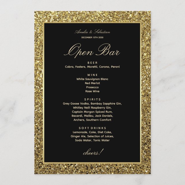 Elegant Wedding Open Bar Card (Front)