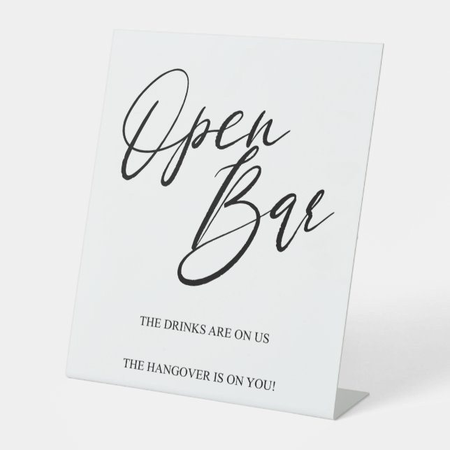 Elegant Wedding Open Bar Tabletop Sign – Modern  (Front)