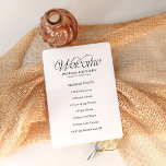 Elegant Wedding Order of Events Timeline Schedule Program<br><div class="desc">Ensure your guests never miss a moment of your celebration with this elegant and modern wedding order of events program. Featuring a sophisticated, minimalist layout and a clean timeline schedule, this program is designed for the contemporary couple who appreciates timeless typography and a "less is more" aesthetic. This double-sided template...</div>