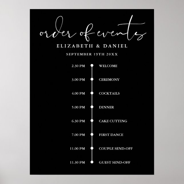Elegant Wedding Order Of Events Timeline Sign (Front)
