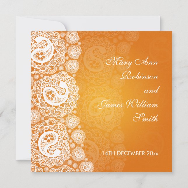 Elegant Wedding Paisley Lace Orange Invitation (Front)