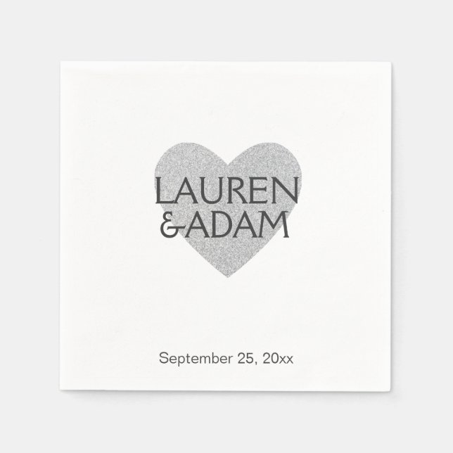Elegant wedding paper napkins | Silver heart (Front)