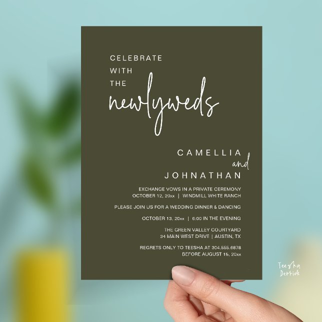 Elegant Wedding Party Post-Ceremony Celebration Invitation (Elegant Wedding Party Post-Ceremony Celebration Invitation card in olive green)