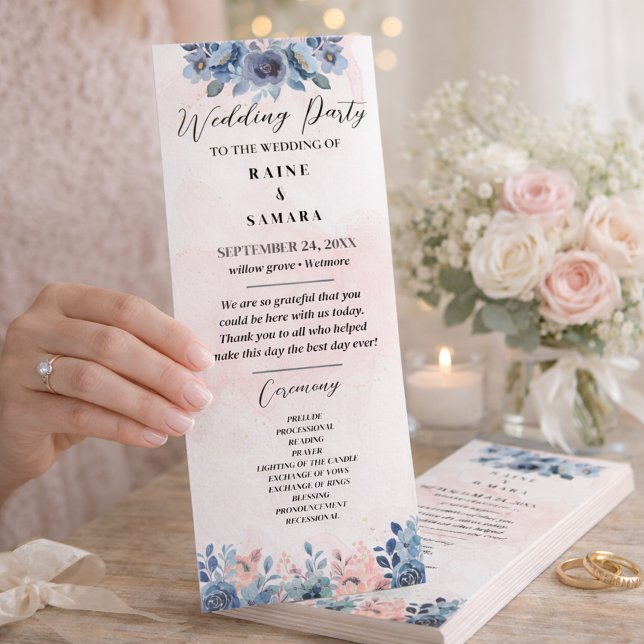 Elegant Wedding Party Program (Chic Pink Floral Wedding Program Romantic Rustic Ceremony)