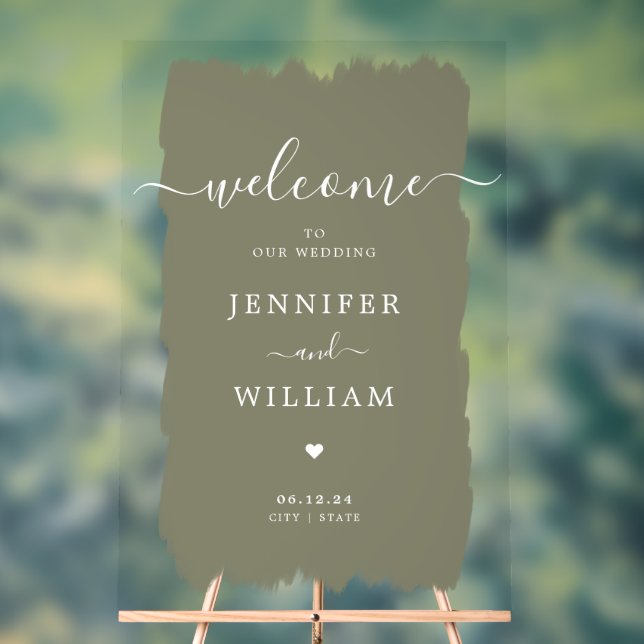 Elegant Wedding Party Welcome Paint Sage Acrylic Sign (Neutral)