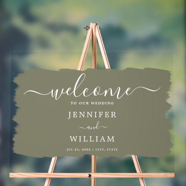 Elegant Wedding Party Welcome Paint Sage Acrylic Sign (Neutral)
