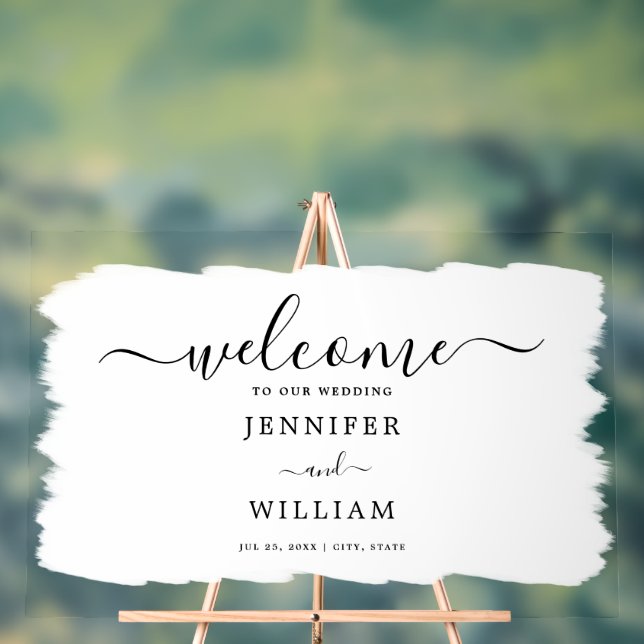Elegant Wedding Party Welcome Paint White Black Acrylic Sign (Neutral)