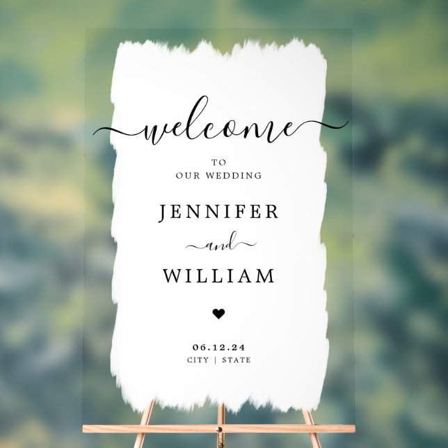 Elegant Wedding Party Welcome Paint White Black Acrylic Sign (Neutral)