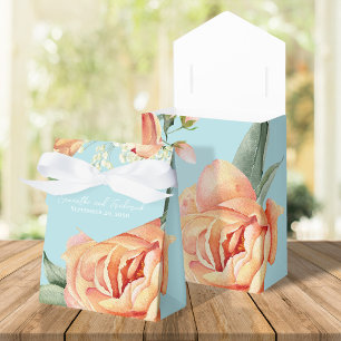 Elegant Wedding Peach Floral Blue Favour Box