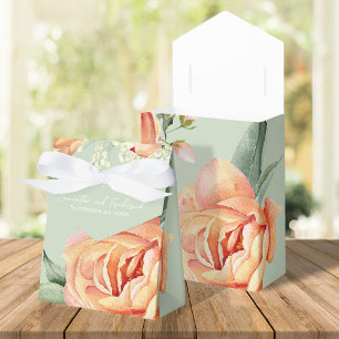 Elegant Wedding Peach Floral Green Favour Box