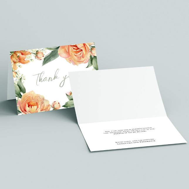 Elegant Wedding Peach Floral Thank You Card (Peach floral thank you card. )