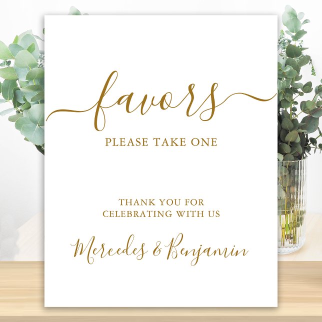 Elegant Wedding Personalised Gold Favours Table Poster (Creator Uploaded)