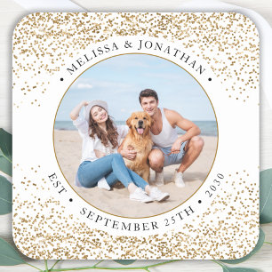 Elegant Wedding Personalised Gold Glitter Photo Square Sticker