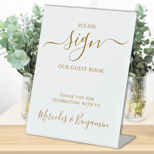 Elegant Wedding Personalised Gold Guest Book  Pedestal Sign (Creator Uploaded)