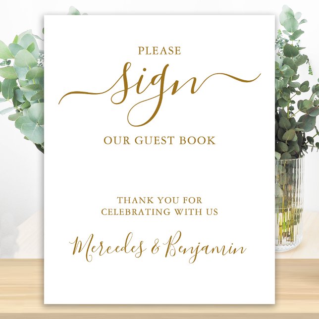 Elegant Wedding Personalised Gold Guest Book Sign (Creator Uploaded)