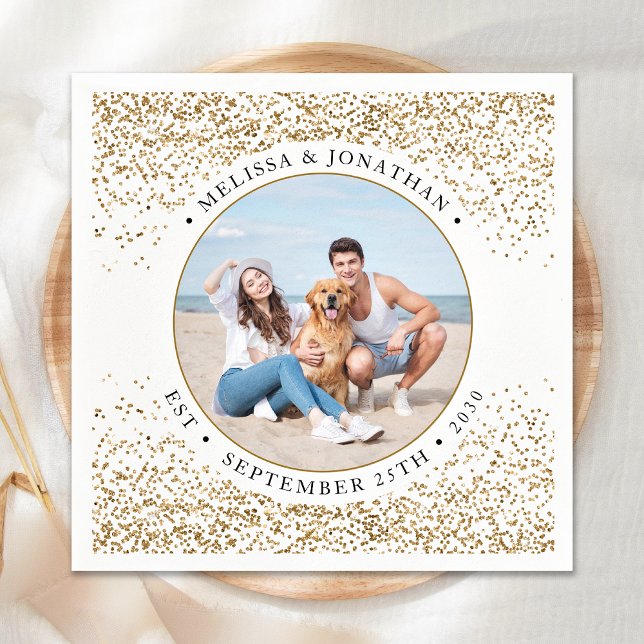 Elegant Wedding Personalized Gold Glitter Photo  Napkin (Creator Uploaded)