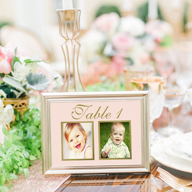 Elegant Wedding Photo Blush Gold Table Number (Creator Uploaded)