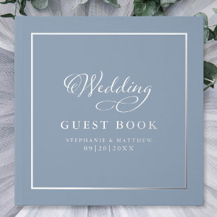Elegant Wedding Photo Calligraphy Real Silver Guest Book