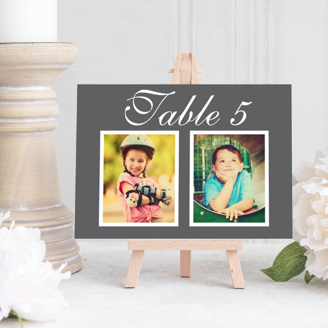 Elegant Wedding Photo Charcoal Grey Table Number (Creator Uploaded)