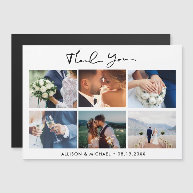 Elegant Wedding Photo Collage Thank You (Front/Back)