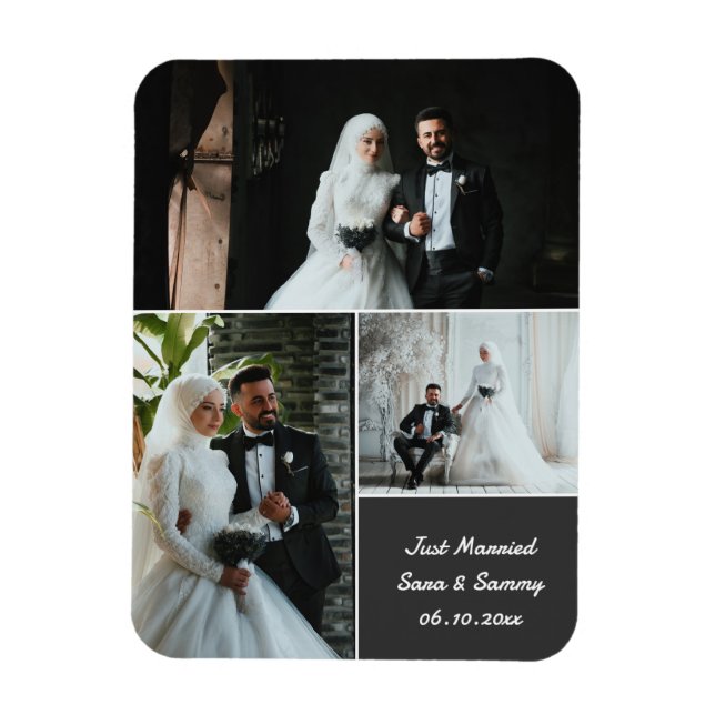 Elegant Wedding Photo Collage With Custom Names Magnet (Vertical)