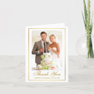 Elegant Wedding Photo Gold Frame Note Thank You Card