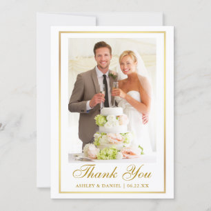 Elegant Wedding Photo Gold Frame Thank You Card