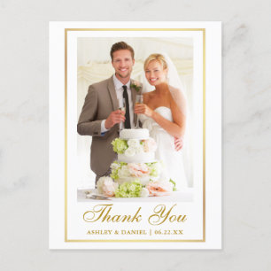 Elegant Wedding Photo Gold Frame Thank You Postcard