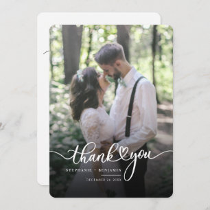 Elegant Wedding Photo Hand-Lettered Thank You Card