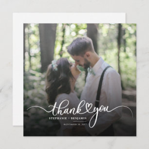 Elegant Wedding Photo Hand-Lettered Thank You Card