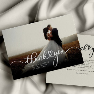Elegant Wedding Photo Hand-Lettered Thank You Card