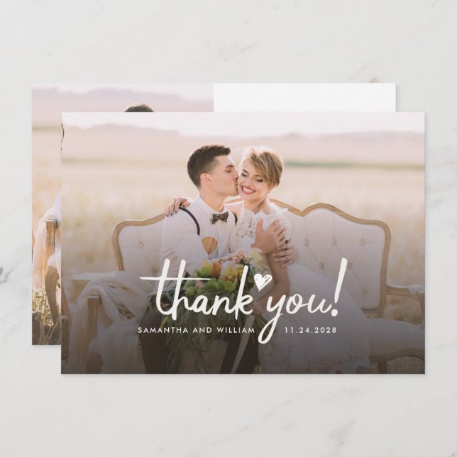 Elegant Wedding Photo Handwritten Thank You Card (Front/Back)