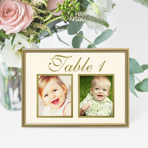 Elegant Wedding Photo Ivory Gold Table Number