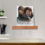 Elegant Wedding Photo Keepsake Picture Ledge<br><div class="desc">Showcase your love story with our Elegant Wedding Photo Block Display, the perfect keepsake for newlyweds. Featuring modern, simple typography and a minimalist classic design, this display combines stylish calligraphy script with a clean, contemporary aesthetic. Personalised with the bride and groom's names, along with the wedding date and location, it...</div>