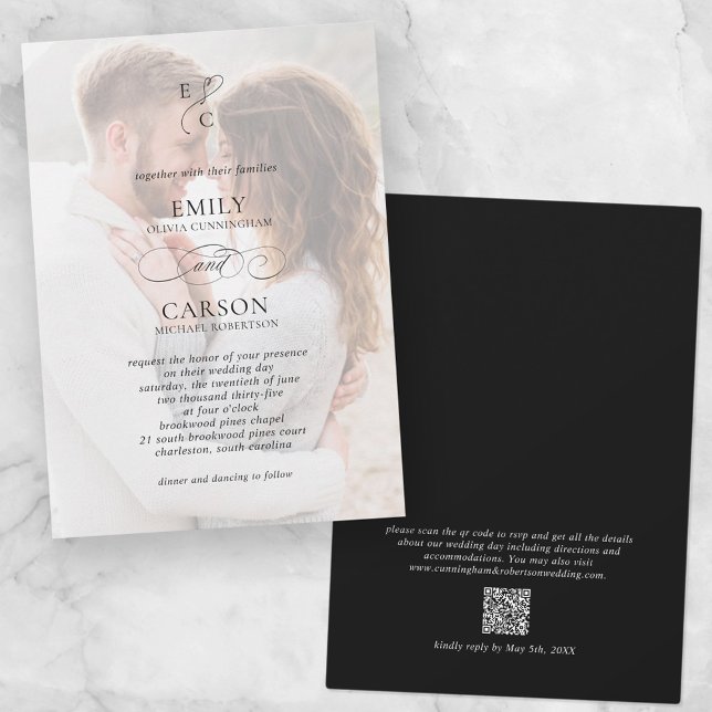 Elegant Wedding Photo Modern Monogram Logo  Invitation (Creator Uploaded)