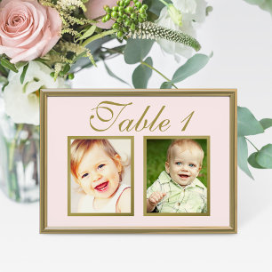 Elegant Wedding Photo Pink Gold Table Number