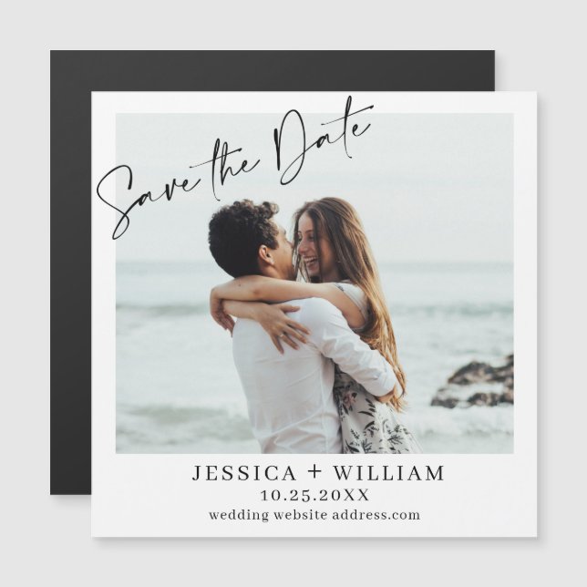 Elegant Wedding PHOTO Save the Date Magnetic Card (Front/Back)