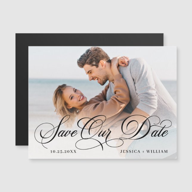 Elegant Wedding PHOTO Save the Date Magnetic Card (Front/Back)